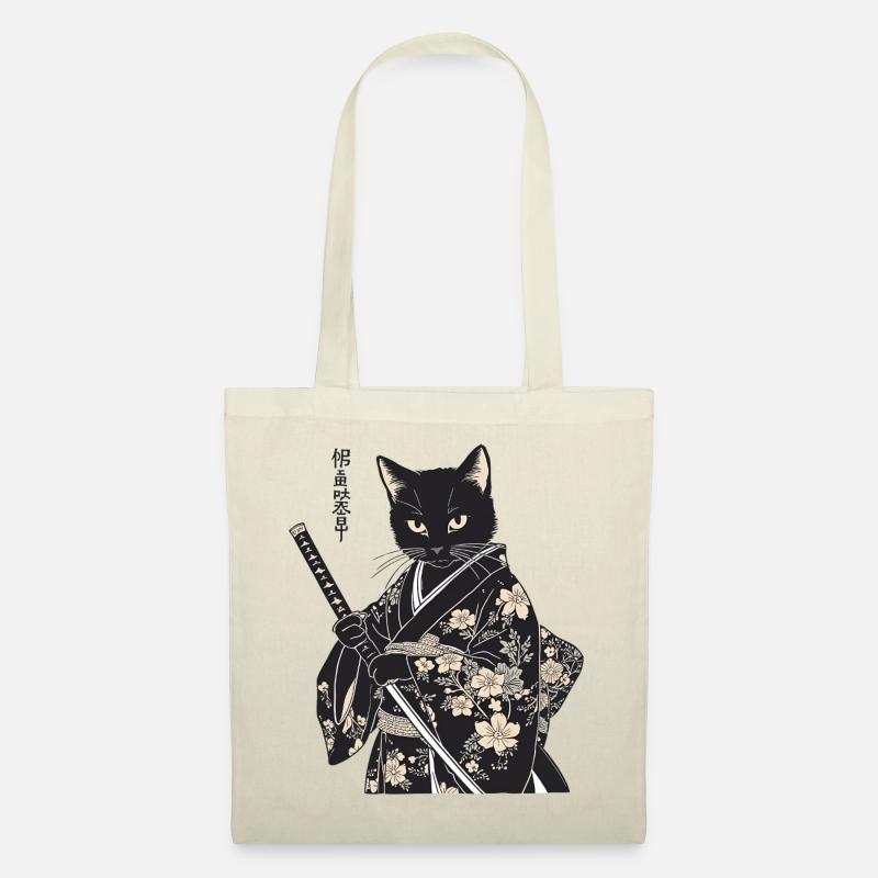 Samurai Katze – moderner japanischer Style - Stoffbeutel - Natur