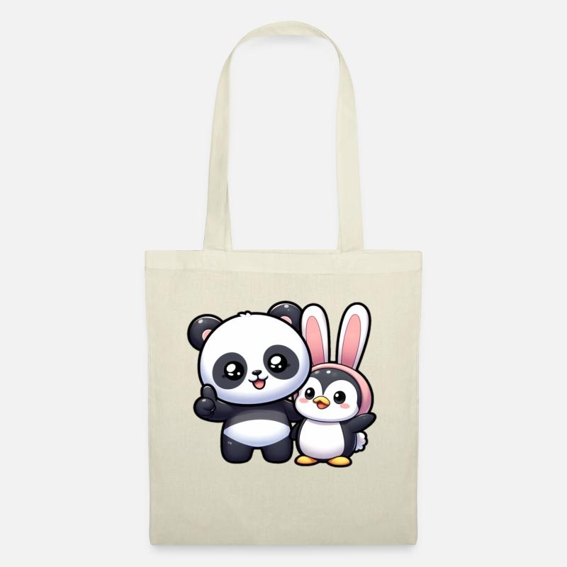 Panda und Pinguin - Stoffbeutel - Natur