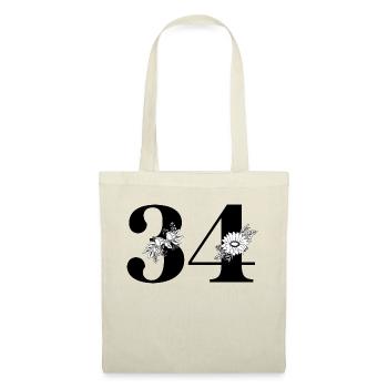 Numéro 34 floral noir - 34e anniversaire floral - Sac en tissu - nature - Devant