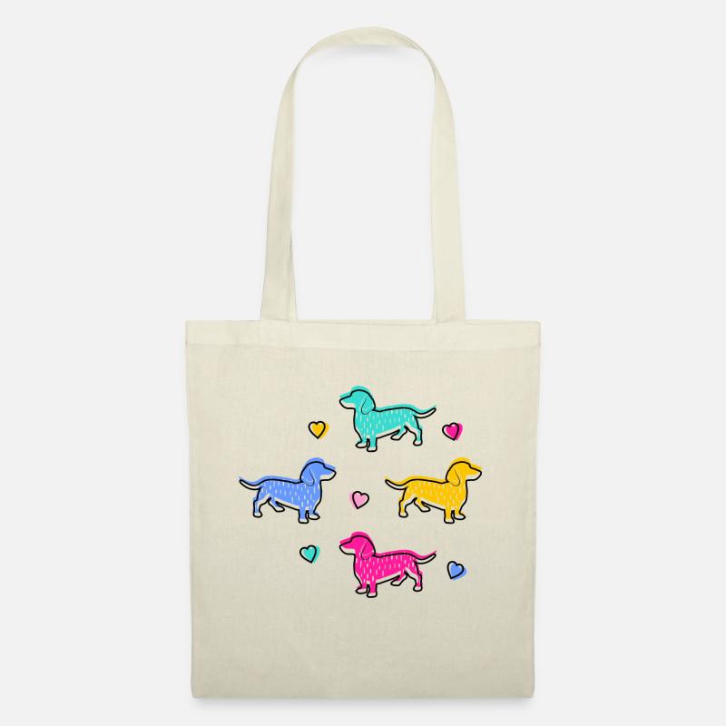 BUNTE DACKEL, DACHSHUND MIT HERZEN - Stoffbeutel - Natur