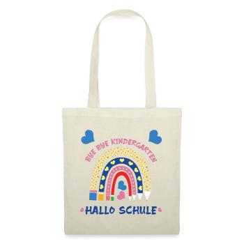 "Bye bye Kindergarten - Hallo Schule" Einschulung - Stoffbeutel - Natur - Vorne