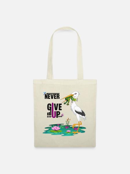 Never Give Up 🐸 Niemals aufgeben Frosch vs Storch - Stoffbeutel - Natur