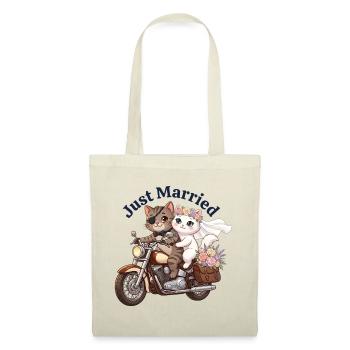 Just Married Katzen auf Motorrad - Stoffbeutel - Natur - Vorne