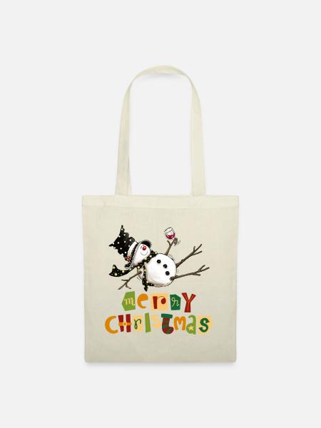 Lustiges Schneemann-Weihnachtsdesign - Stoffbeutel - Natur