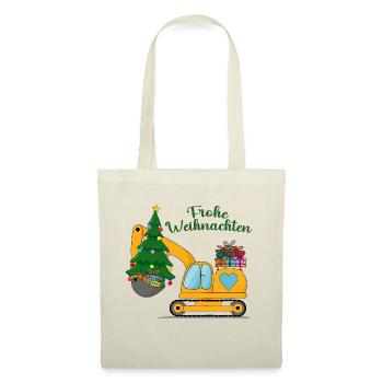 Bagger frohe Weihnachten gelb - Stoffbeutel - Natur - Vorne