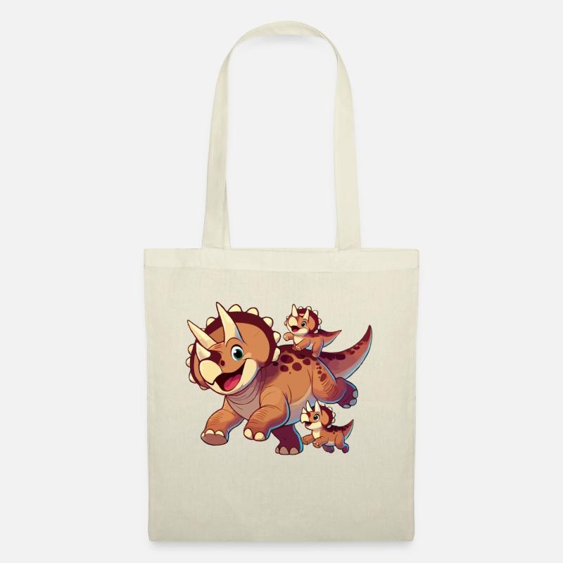 Triceratops-Mutter und Kinder beim Herumtollen - Stoffbeutel - Natur