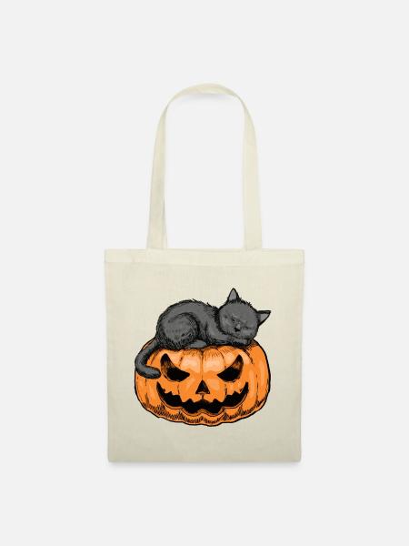 Schläfrige Katze Halloween-Design - Stoffbeutel - Natur