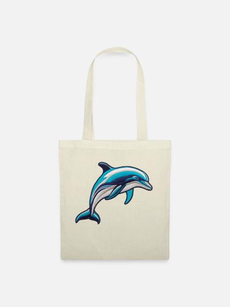 Gestickter Delfin - Stoffbeutel - Natur