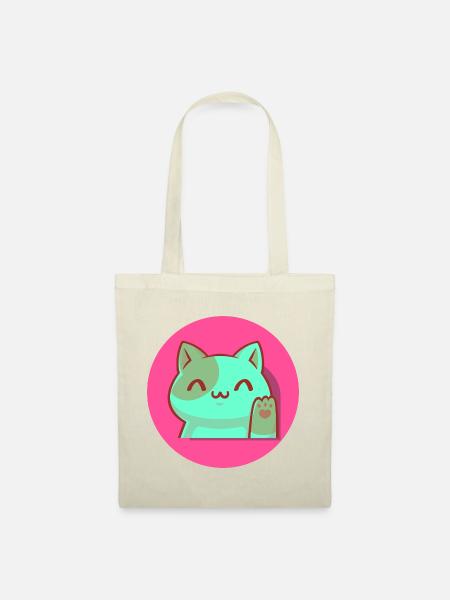 Chibi Kawaii Katze, Glücksbringer, Popart pink - Stoffbeutel - Natur