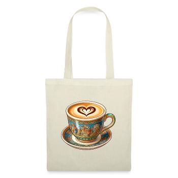 Kaffee-Latte in einer griechischen Tasse - Stoffbeutel - Natur - Vorne