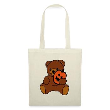 Niedlicher Teddybär mit Halloween-Kürbis - Stoffbeutel - Natur - Vorne