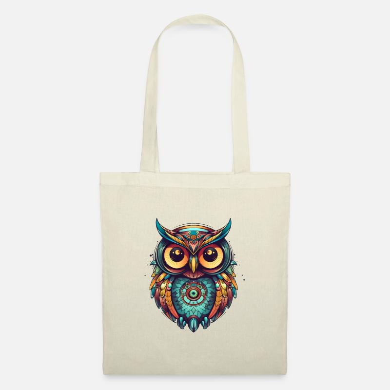 Owl with feathers, boho, cartoon style, geometric - Tote Bag - nature
