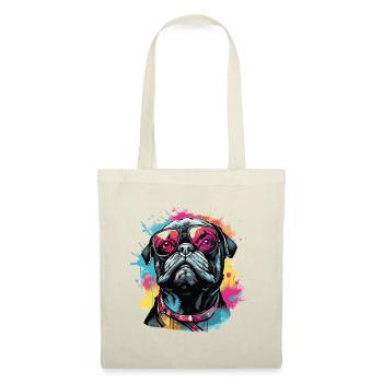 Mops Hund mit Sonnenbrille - Stoffbeutel - Natur - Vorne