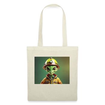 niedliche kleine grüne Retro Vintage Alien Feuerwehrmann - Stoffbeutel - Natur - Vorne