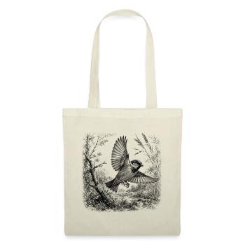 Süßer Spatz im Flug in Natur im Zeichenstil - Stoffbeutel - Natur - Vorne