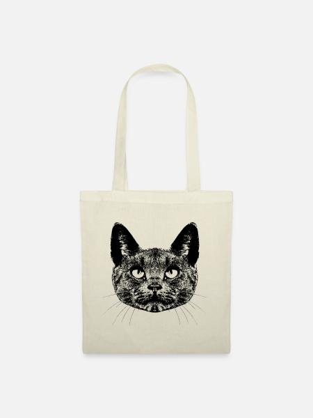 Schwarze Katze / Kopf / Portrait - Stoffbeutel - Natur