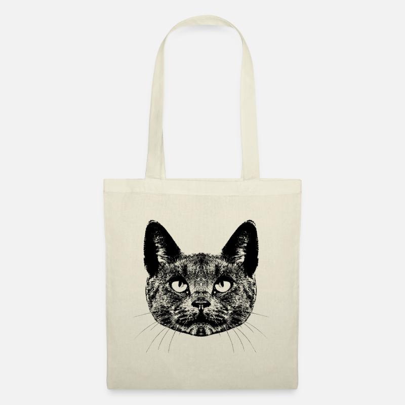 Schwarze Katze / Kopf / Portrait - Stoffbeutel - Natur