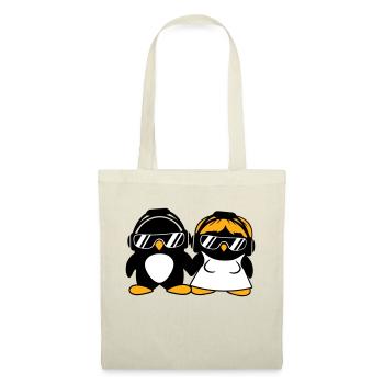 Zwei Pinguine DJ Paar Kopfhörer Sonnenbrille Team - Stoffbeutel - Natur - Vorne