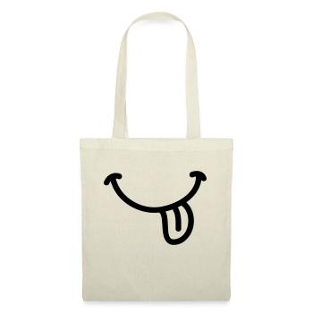 Smiley Grinsen Zunge - Line - Stoffbeutel - Natur - Vorne