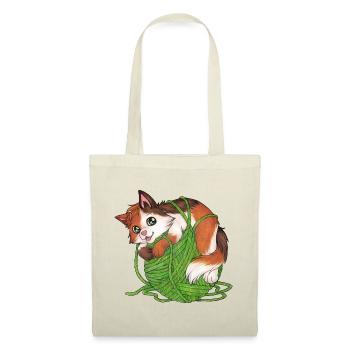 Mietze Mietzekatze, Katze Wolle Geschenk Stricken - Stoffbeutel - Natur - Vorne
