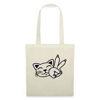 Signe de la main Paix Chat Visage - Sac en tissu - nature - Devant