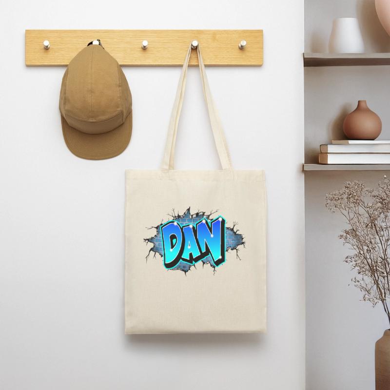 Graffiti DAN Wall Cracks Blue Bricks Tote Bag