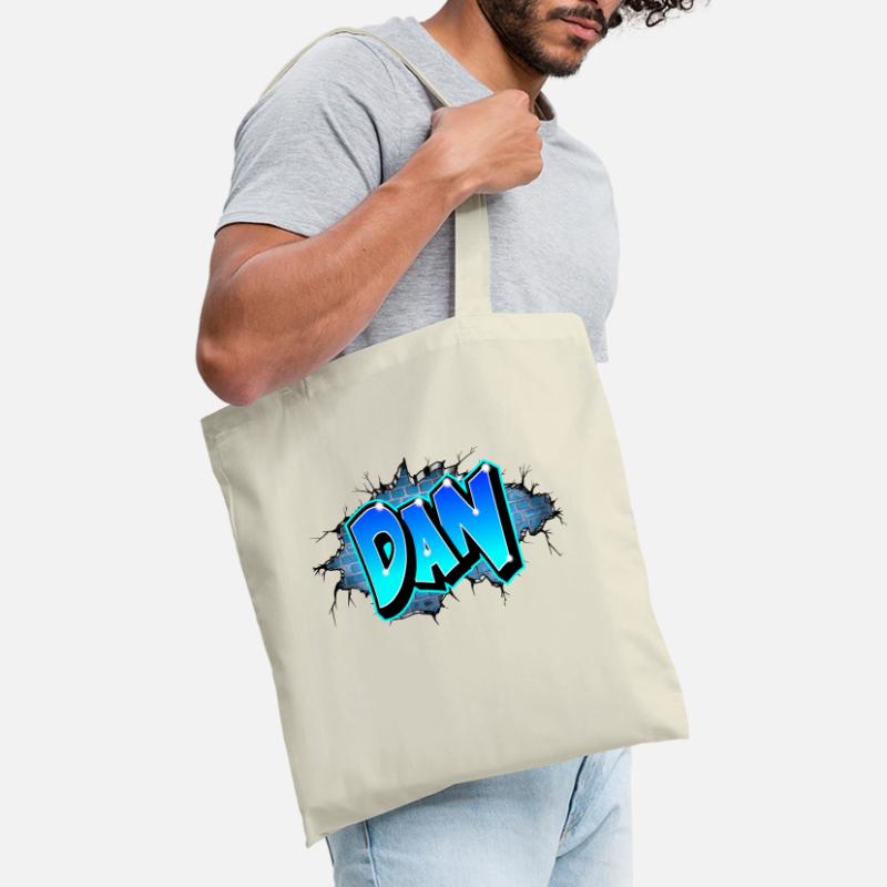 Graffiti DAN Wall Cracks Blue Bricks Tote Bag