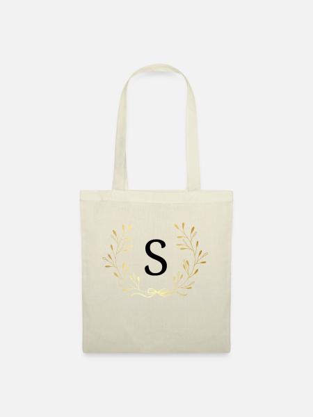 Buchstaben s Gold Blumenkrone - Stoffbeutel - Natur
