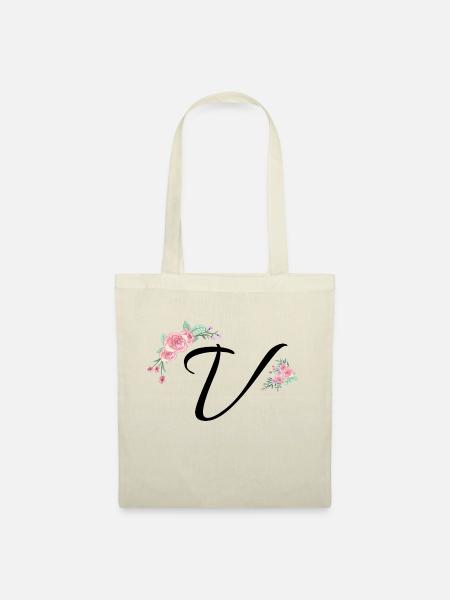 Buchstabe v Blumen - Stoffbeutel - Natur