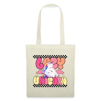 Lazy Unicorn - Lustiges Einhorn im Retro Design - Stoffbeutel - Natur - Vorne