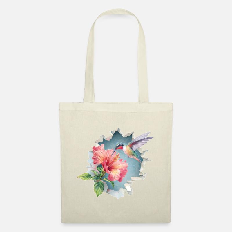 Kolibri mit Blüten - Stoffbeutel - Natur