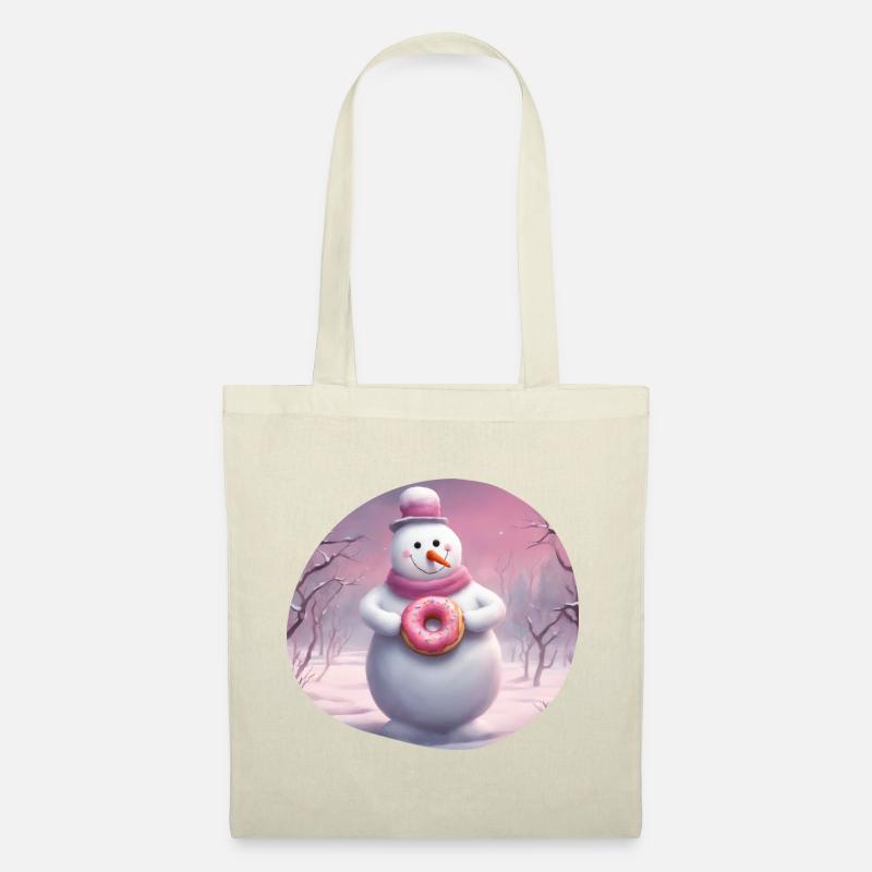 Schneemann mit Donut - Stoffbeutel - Natur