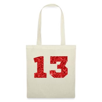 Nummer 13 Roter Glitzer - 13-jähriges Jubiläum - Stoffbeutel - Natur - Vorne