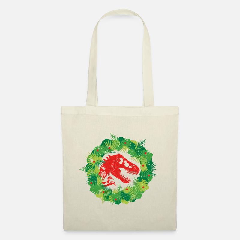 Jurassic World Weihnachts Design T-Rex Mit Kranz - Stoffbeutel - Natur