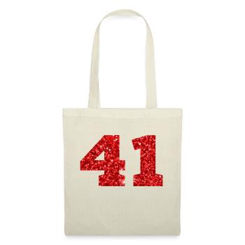 Nummer 41 Roter Glitzer - 41. Jahrestag - Stoffbeutel - Natur - Vorne