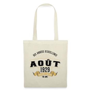 93 Ans Anniversaire Vintage Né(e) en Août 1929 - Sac en tissu - nature - Devant