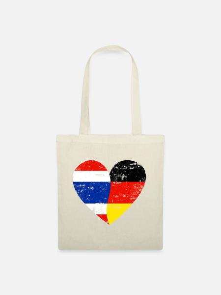 Thailand Deutschland Flaggenherz - Stoffbeutel - Natur