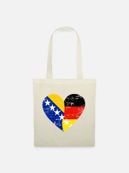 Bosnien Deutschand Flaggenherz - Stoffbeutel - Natur