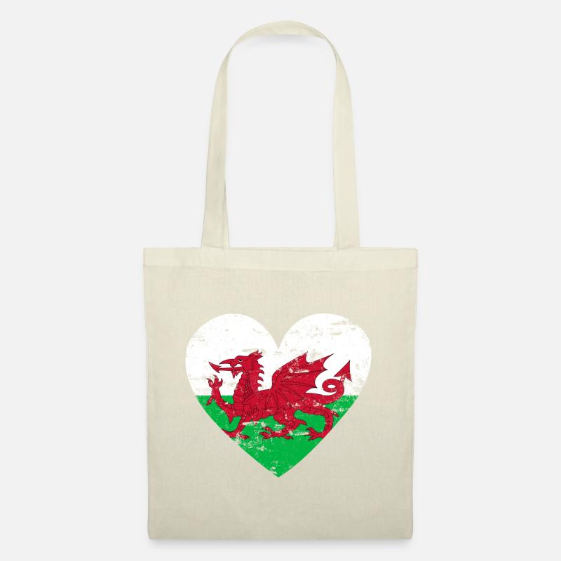 Wales Flaggenherz - Stoffbeutel - Natur