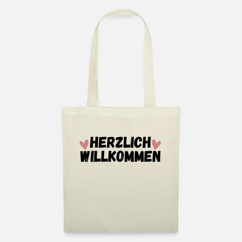 Herzlich Willkommen Herz Liebe - Stoffbeutel - Natur