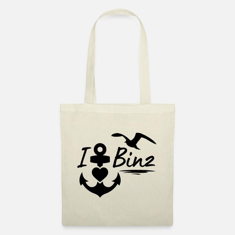 Binz-Ich liebe Binz mit Anker Herz & Möwe-Ostsee - Stoffbeutel - Natur