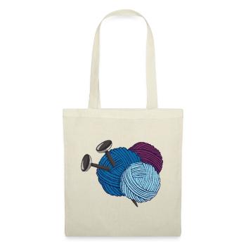Laine avec aiguilles à tricoter - Sac en tissu - nature - Devant