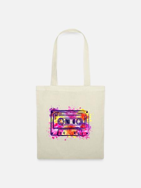 Kassette (Retro, Farbkleckse) - Stoffbeutel - Natur