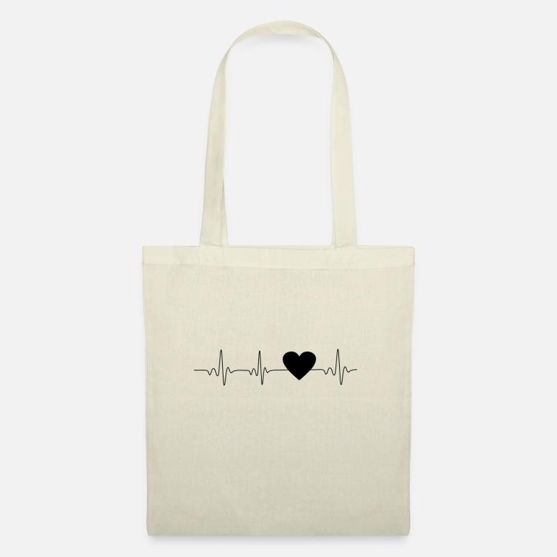 Heartbeat Herz schwarz 🖤 - Stoffbeutel - Natur