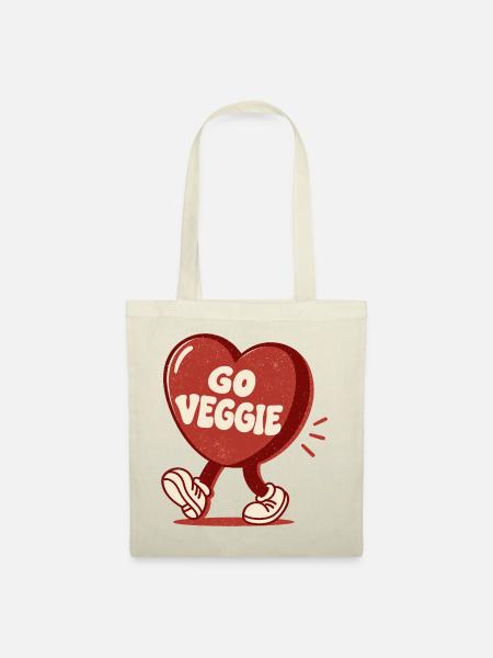Go Veggie Retro Heart - Stoffbeutel - Natur