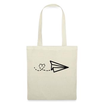 Avion en papier avec un coeur - Sac en tissu - nature - Devant