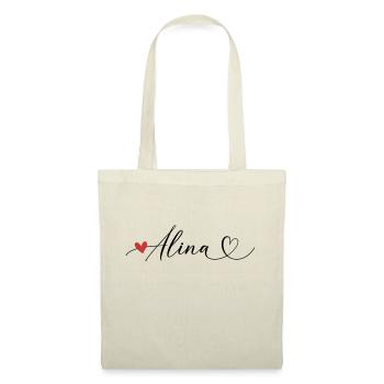 Alina Name Vorname Kalligrafieherz - Stoffbeutel - Natur - Vorne