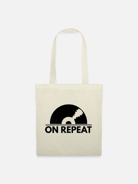 Cool Vinyl Schallplatte Vintage | "On Repeat" - Stoffbeutel - Natur