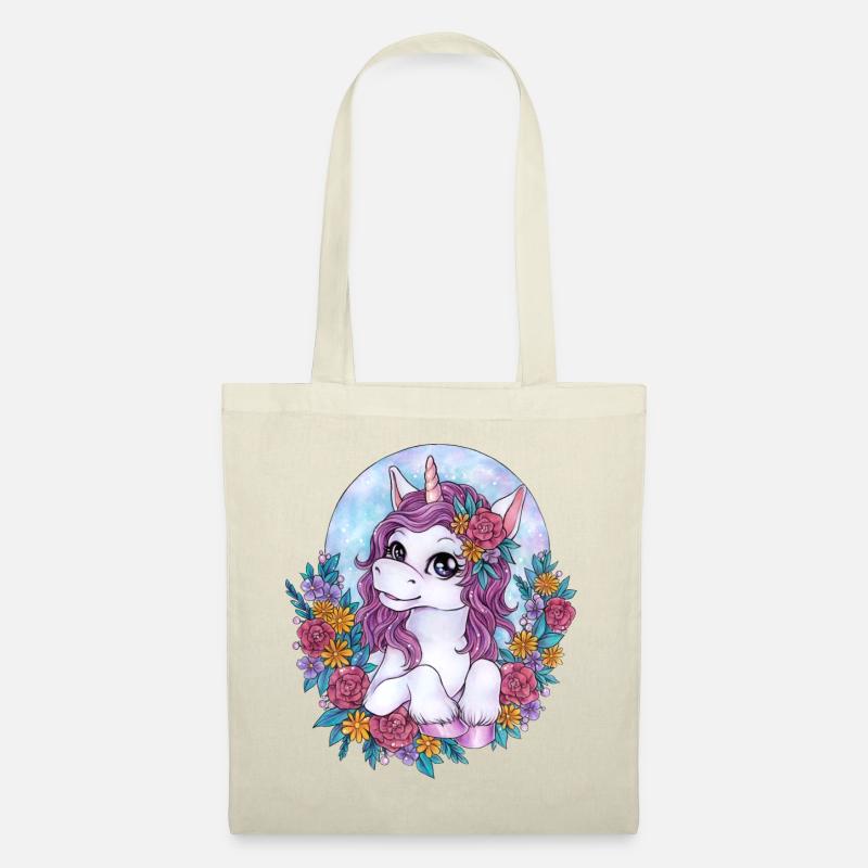 Niedliches Einhorn mit Blumen Geschenk Mädchen - Stoffbeutel - Natur