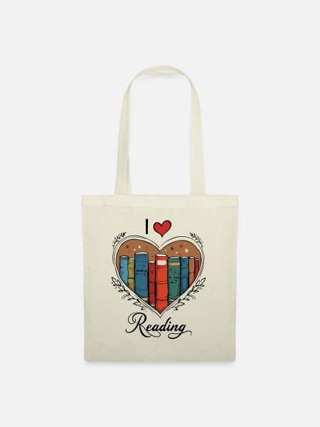 Ich liebe Bücher Bücherwurm Herz - Stoffbeutel - Natur